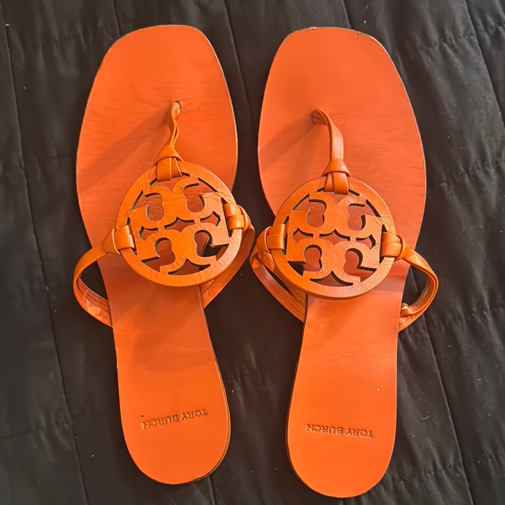 Tory Burch Orange Sandals with Signature Medallion